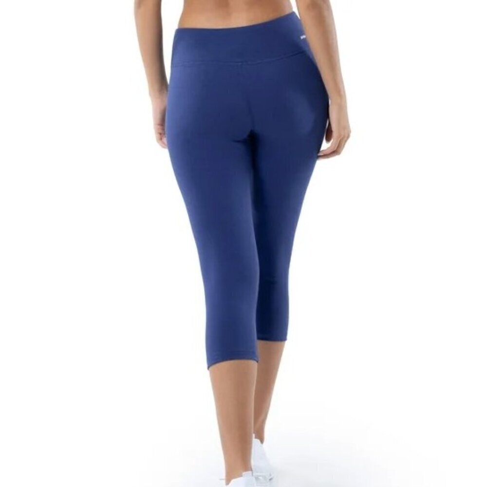 ATHLETIC WORKS ACIVE DRIWORKS CAPRI LEGGINGS YOGA WORKOUT GYM CASUAL BLUE SMALL